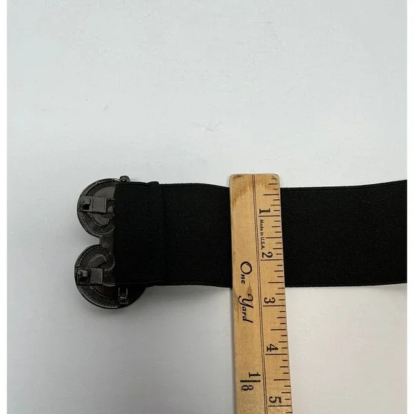 Vintage Style Black Elastic Cinch Belt Gunmetal Filigree Scroll Buckle Wide - Picture 4 of 4